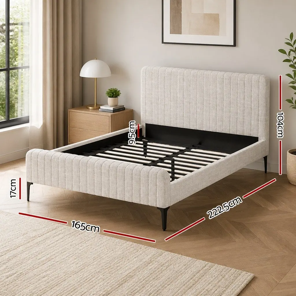 Queen Bed Frame with Mattress Set Upholstered Platform Base Pocket Coil Linen