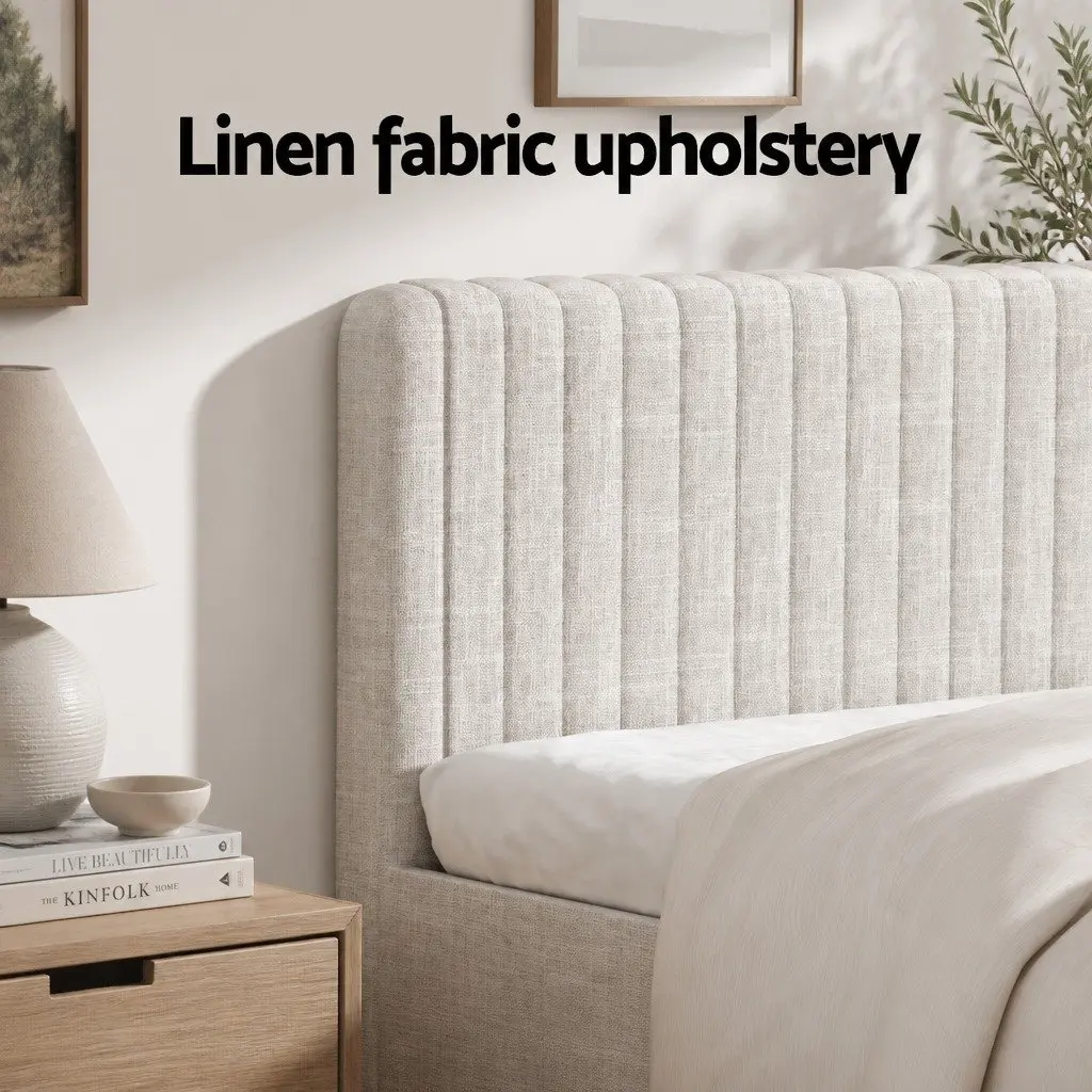 Queen Bed Frame with Mattress Set Upholstered Platform Base Pocket Coil Linen