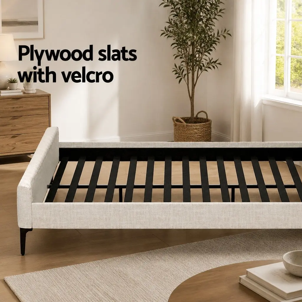 Queen Bed Frame with Mattress Set Upholstered Platform Base Pocket Coil Linen