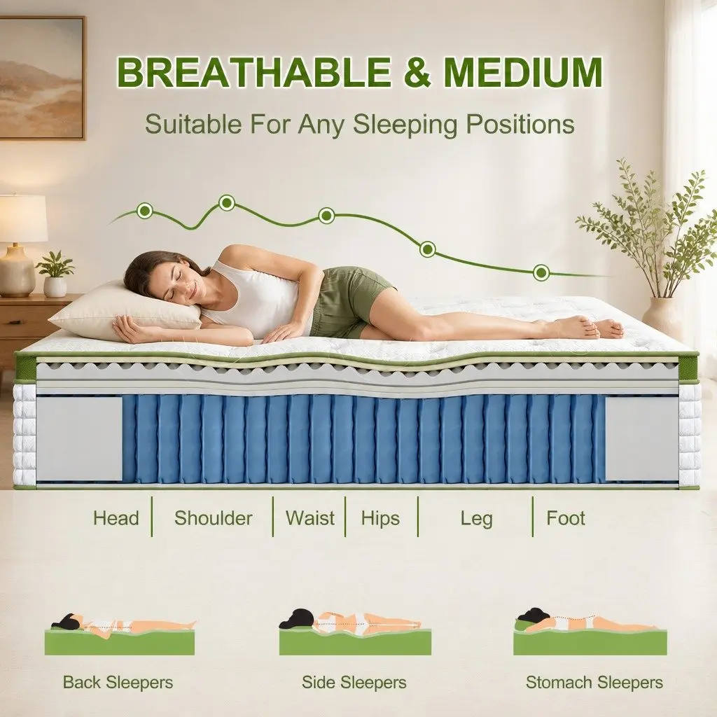 Queen Bed Frame with Mattress Set Upholstered Platform Base Pocket Coil Linen