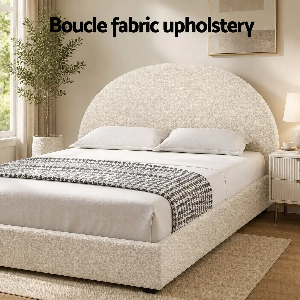 Queen Gas Lift Storage Bed Frame with Bedside Table Boucle Upholstered Platform