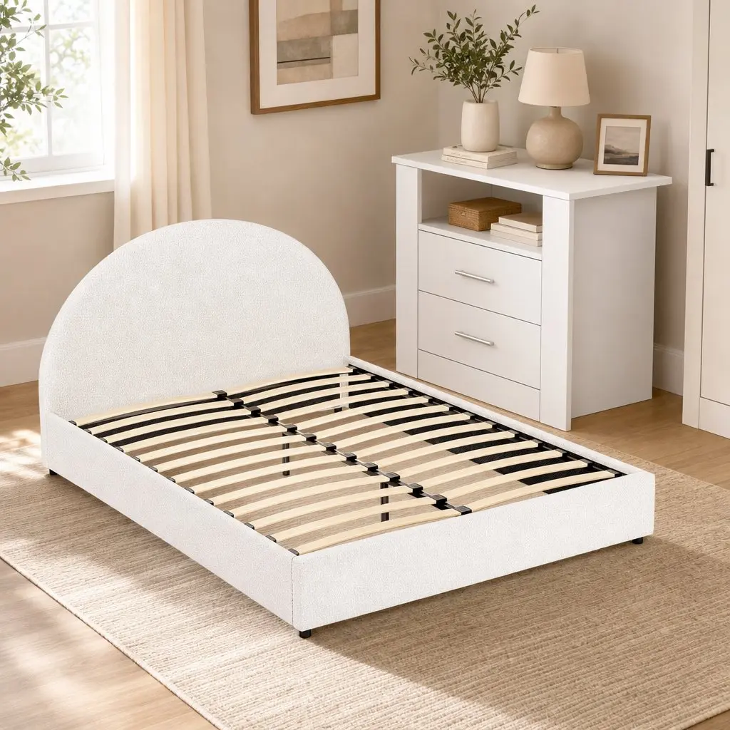 Queen Bed Frame with Gas Lift Storage and 2-Drawer Table