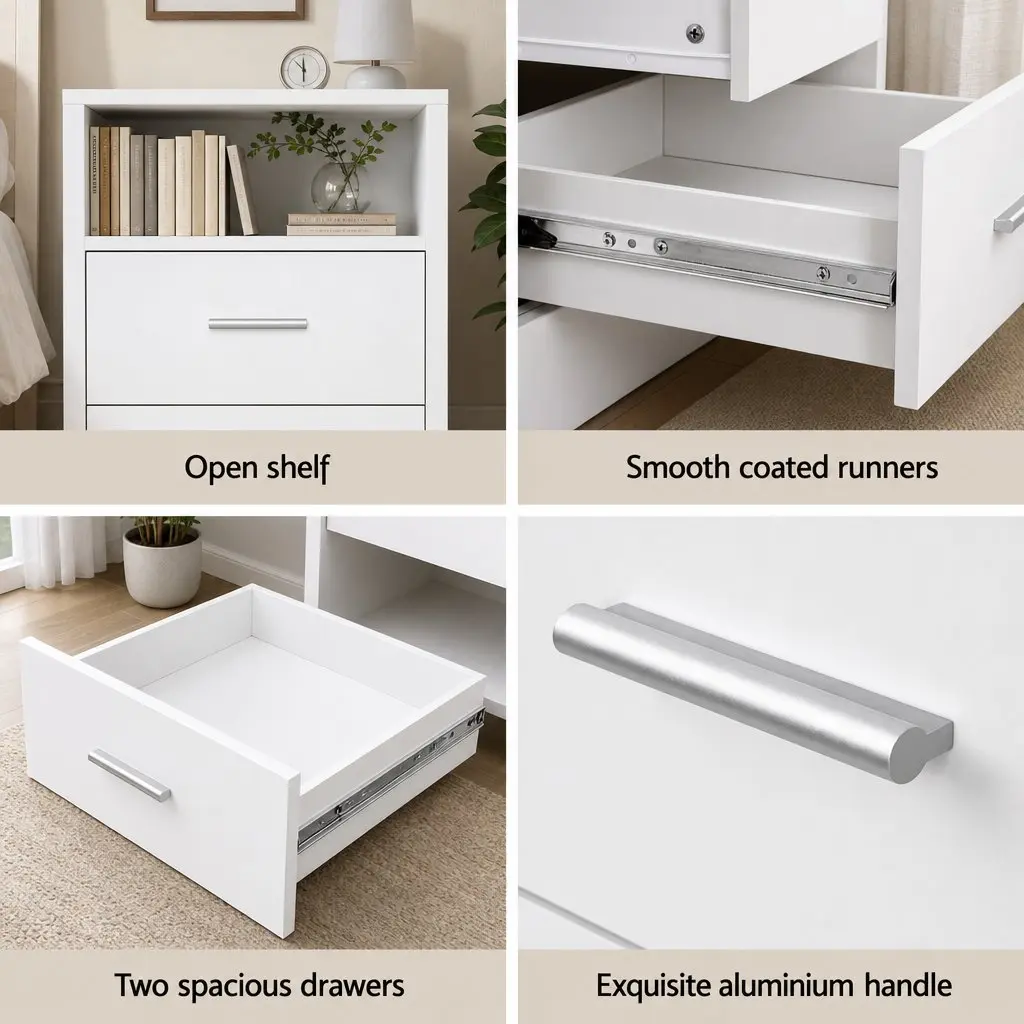 Queen Bed Frame with Gas Lift Storage and 2-Drawer Table