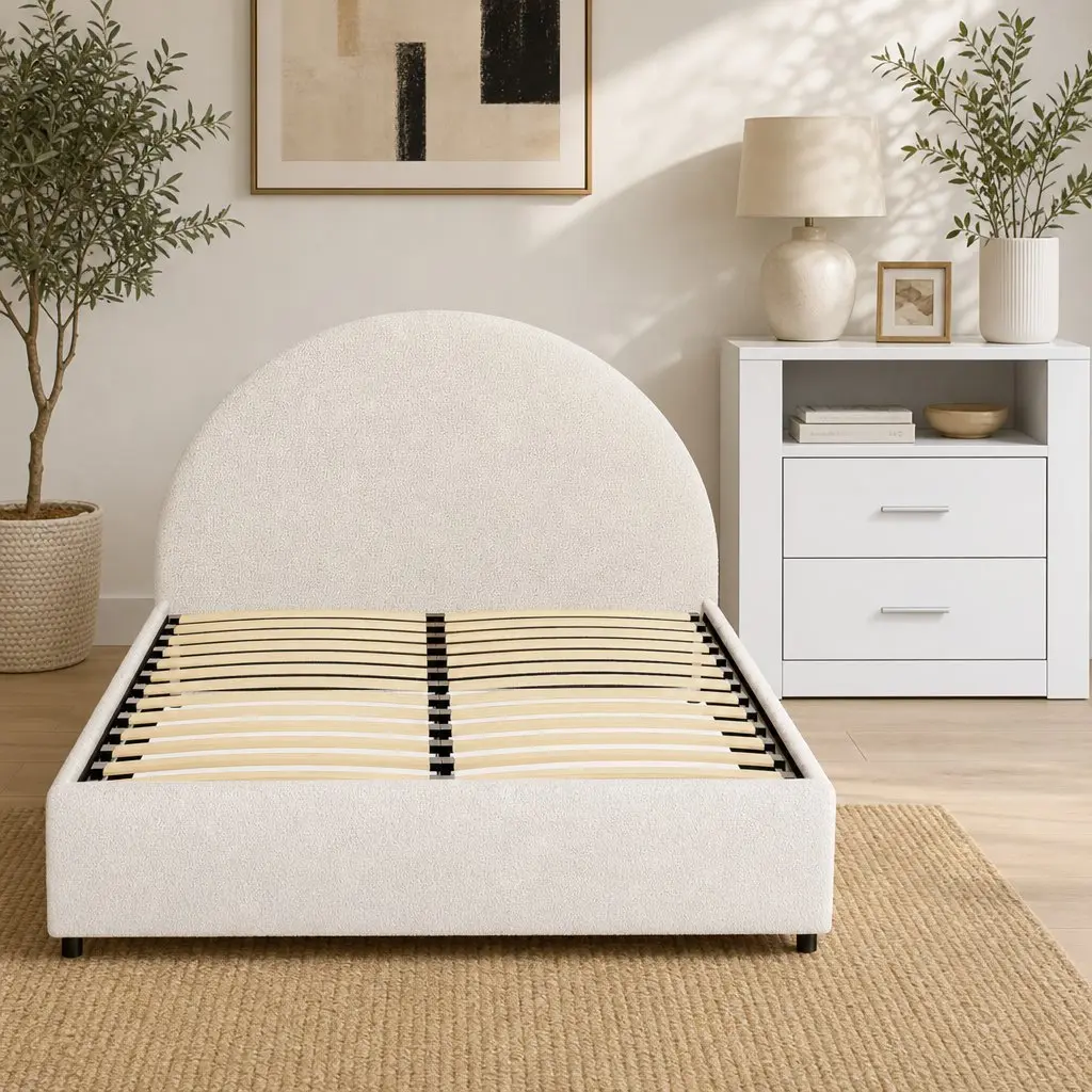 Queen Bed Frame with Gas Lift Storage and 2-Drawer Table