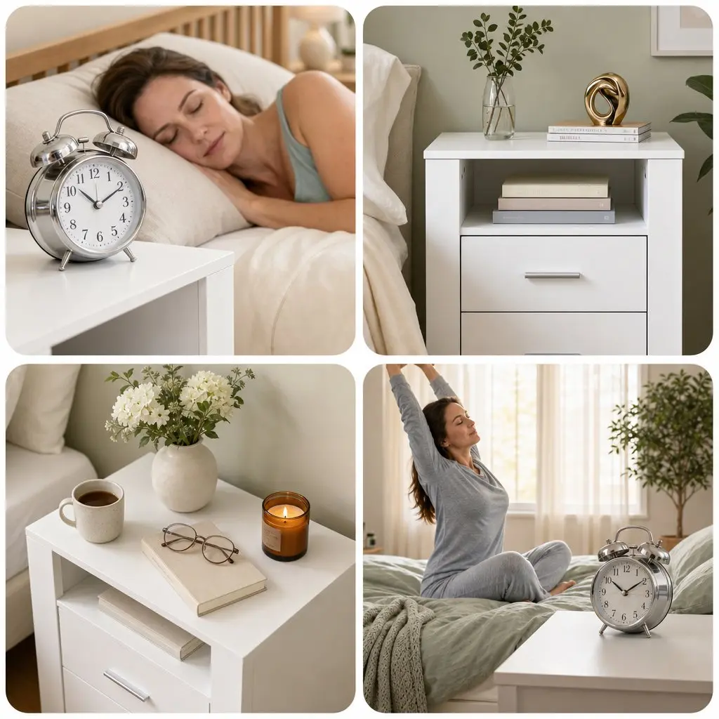 Queen Bed Frame with Gas Lift Storage and 2-Drawer Table