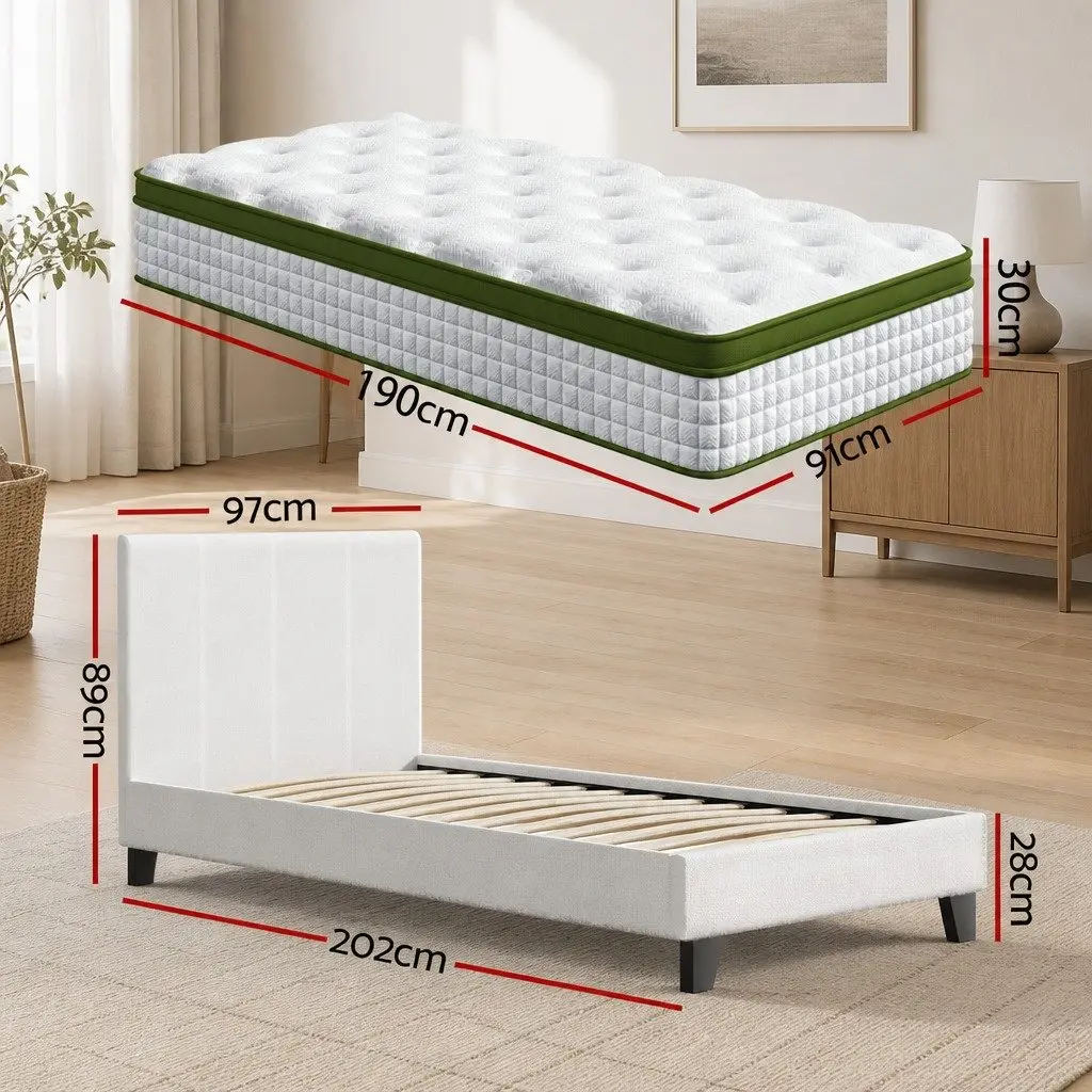 Single Bed Frame with Hybrid Mattress Set Medium Firm Pocket Coil Platform