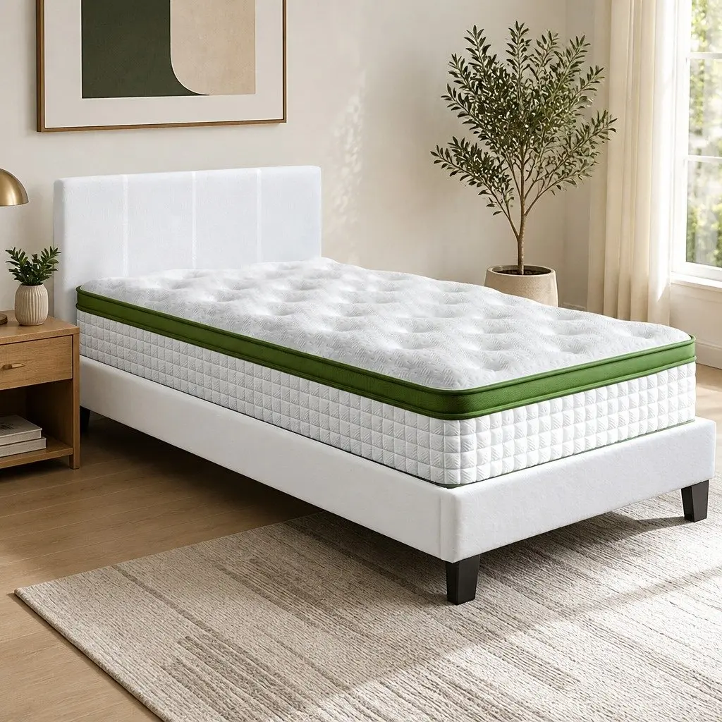 Single Bed Frame with Hybrid Mattress Set Medium Firm Pocket Coil Platform