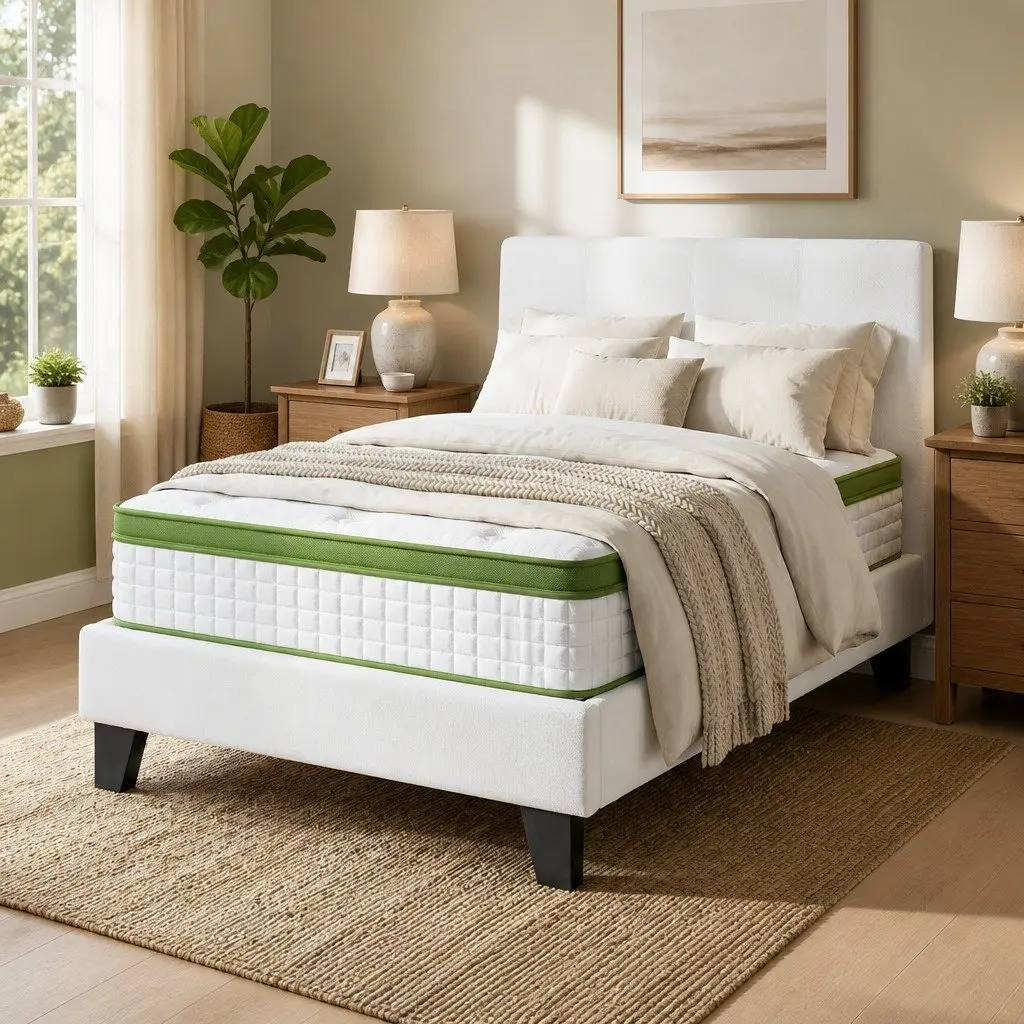 Single Bed Frame with Hybrid Mattress Set Medium Firm Pocket Coil Platform