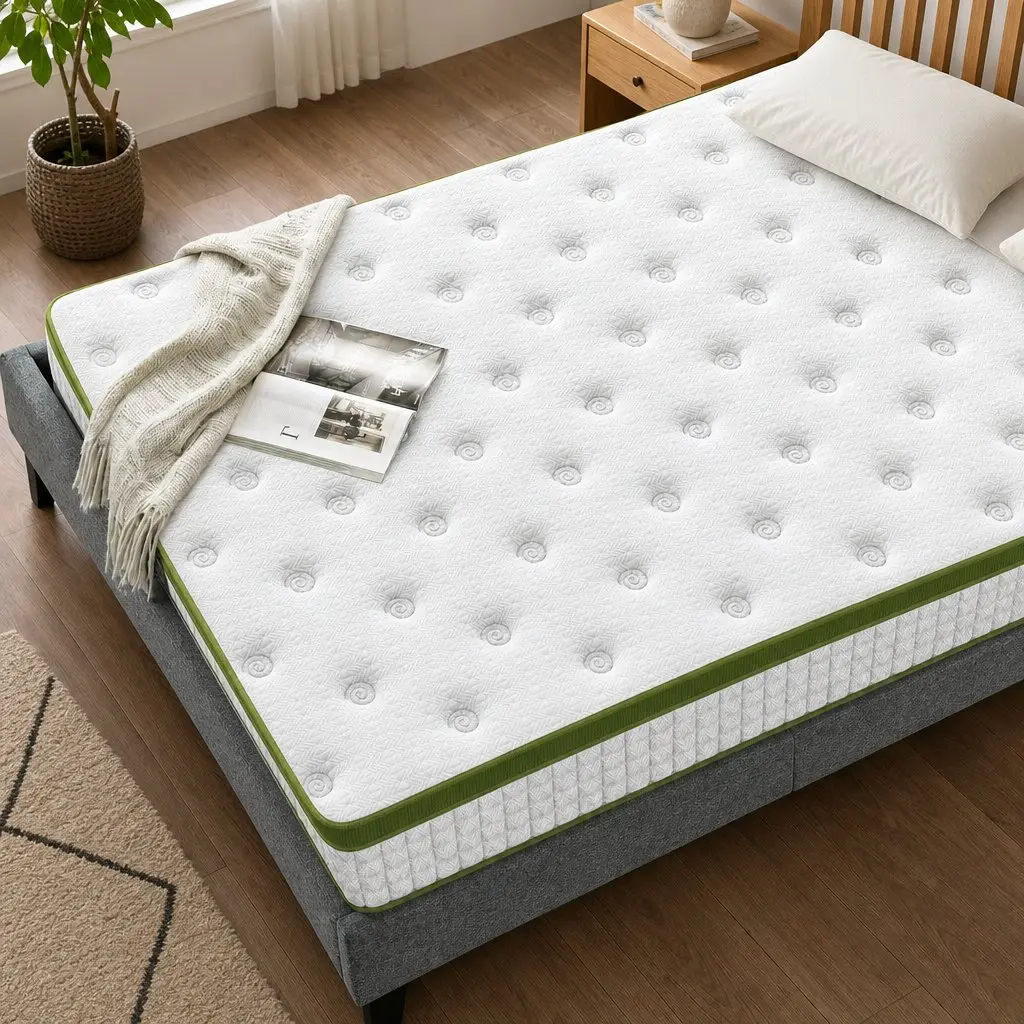 Single Bed Frame with 30cm Hybrid Mattress for Bedroom Grey Upholstered