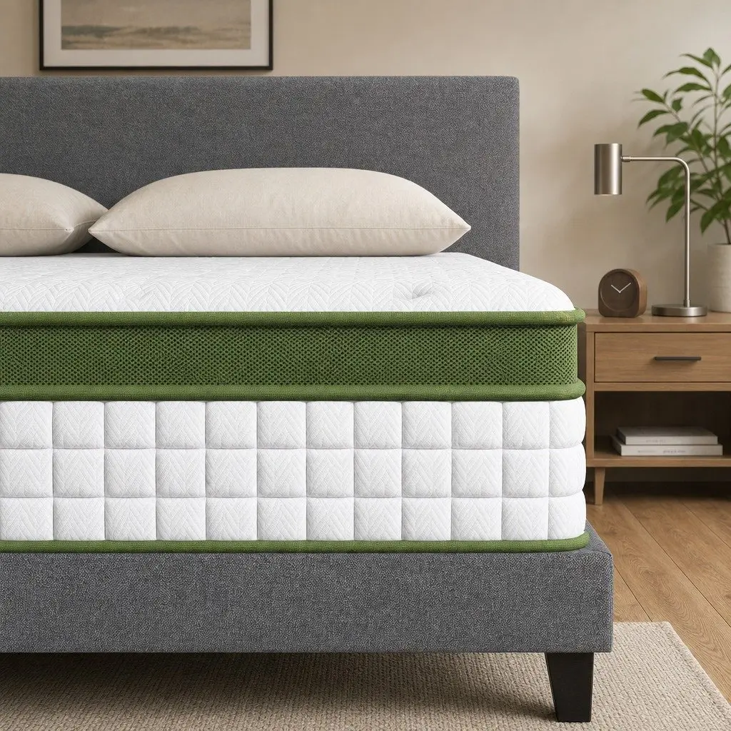 Single Bed Frame with 30cm Hybrid Mattress for Bedroom Grey Upholstered