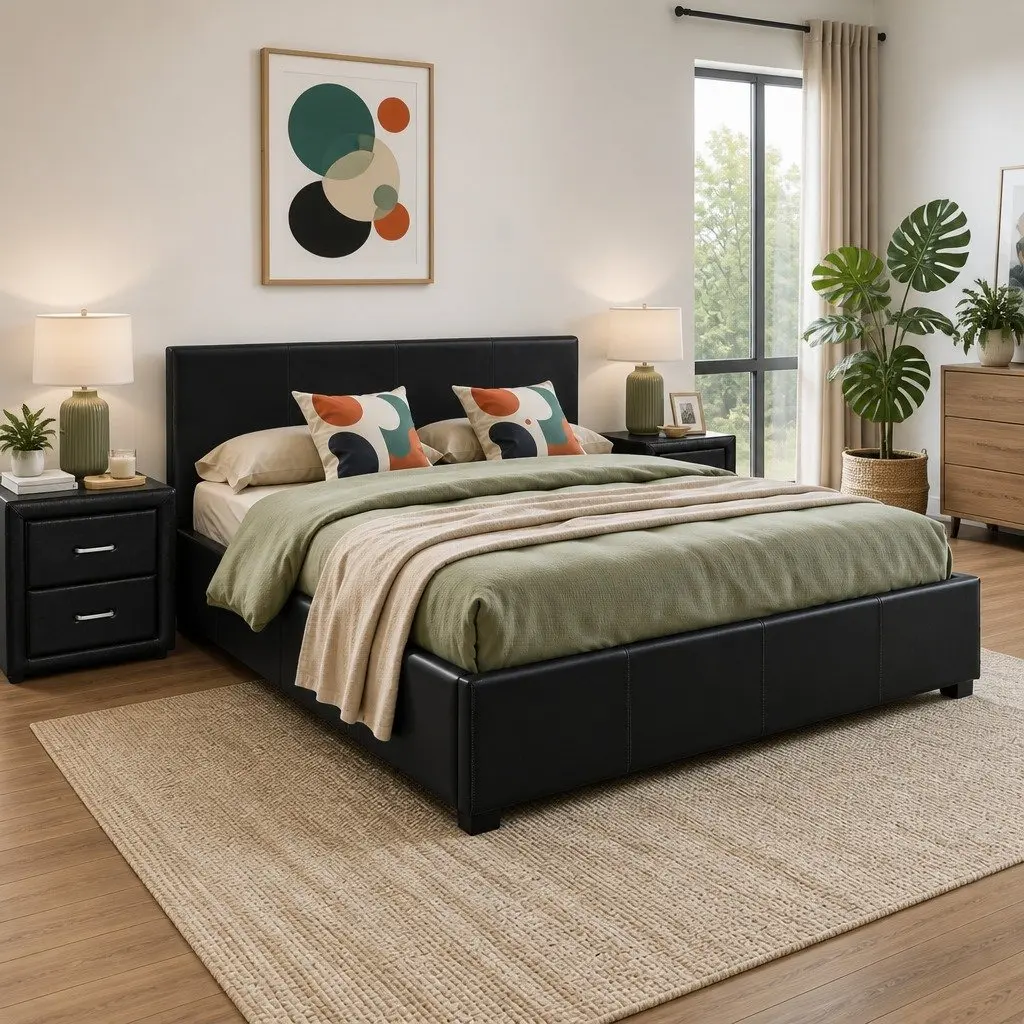 Queen Gas Lift Bed Frame with Bedside Table