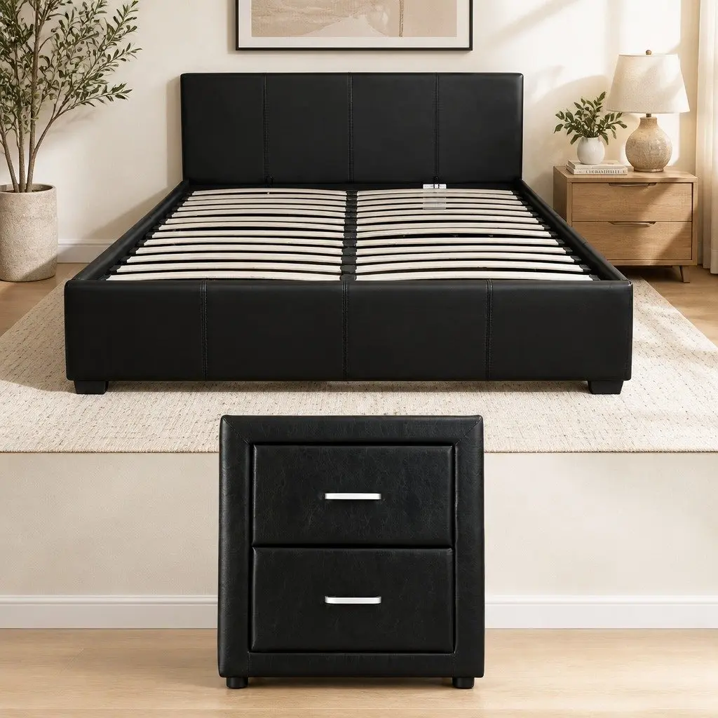 Queen Gas Lift Bed Frame with Bedside Table