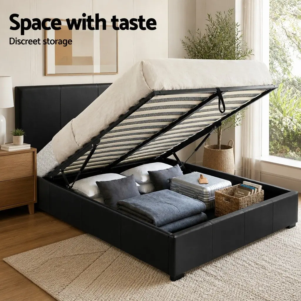 Queen Gas Lift Bed Frame with Bedside Table