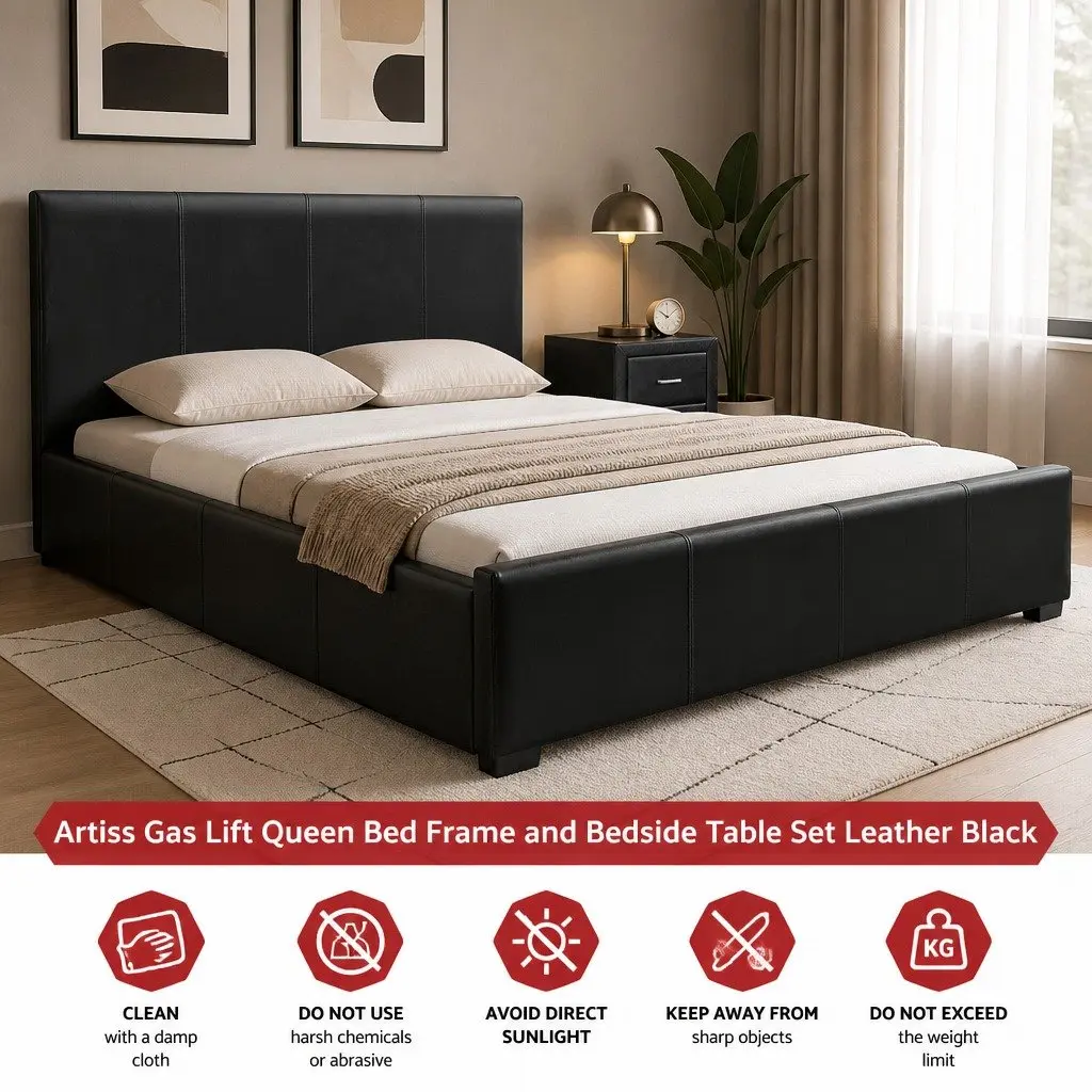 Queen Gas Lift Bed Frame with Bedside Table