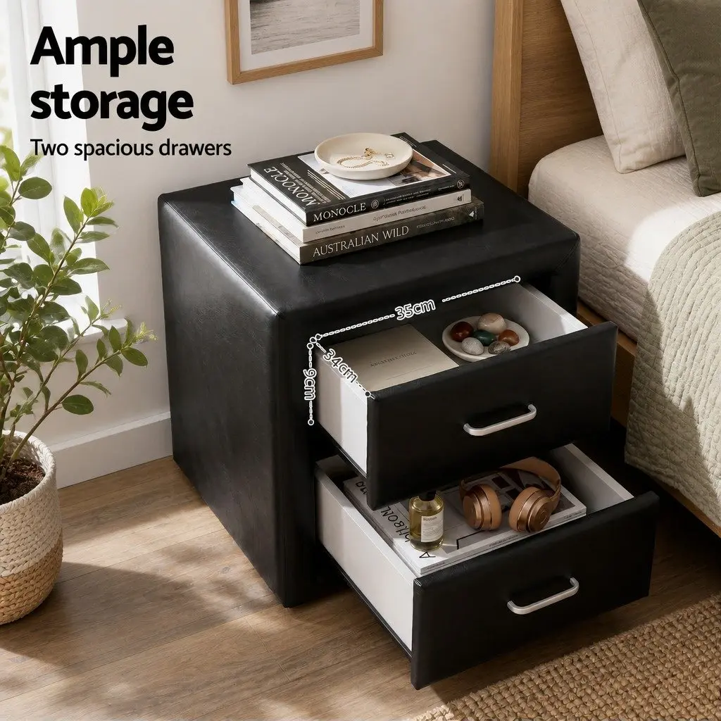 King Single Bed Frame with Gas Lift Storage and Bedside Table Set White Black