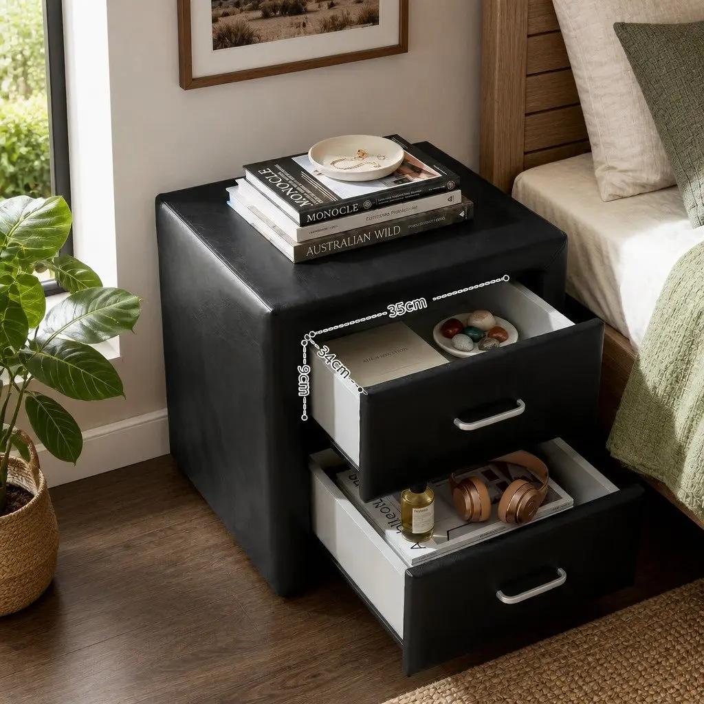 Queen Bed Frame with Gas Lift Storage and 2 Bedside Tables Black Bedroom Set