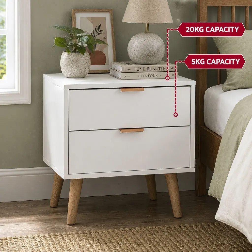 Double Bed Frame Scallop Headboard Pink Velvet with 2 Drawer Bedside Table Set