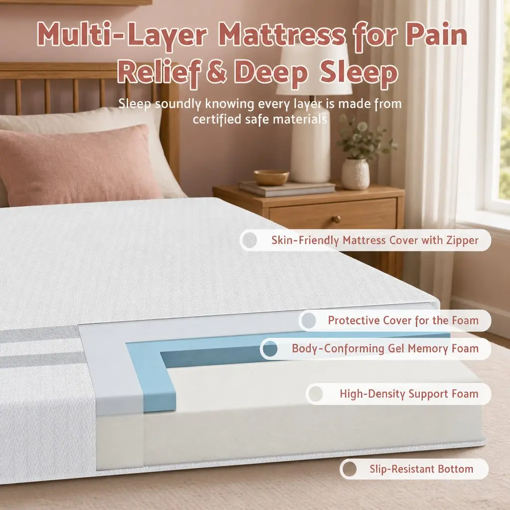 King Single Bed Frame with Scallop Pink Velvet and 20cm Memory Foam Mattress