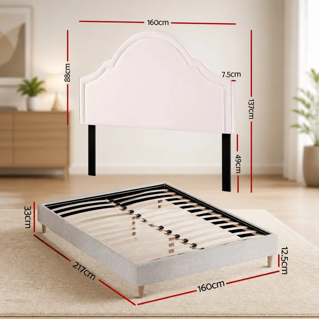 Queen Bed Frame with Storage for Bedroom Velvet Scalloped Headboard 217cm x 160cm x 33cm