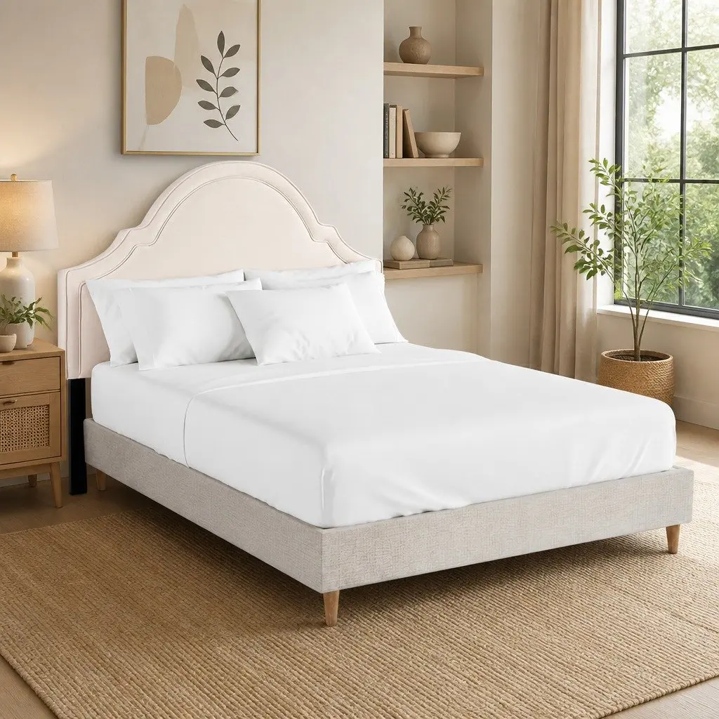 Queen Bed Frame with Storage for Bedroom Velvet Scalloped Headboard 217cm x 160cm x 33cm