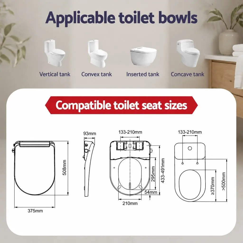 Electric Bidet Toilet Seat D-Shape Bathroom White Warm Water Air Dryer Heated Seat