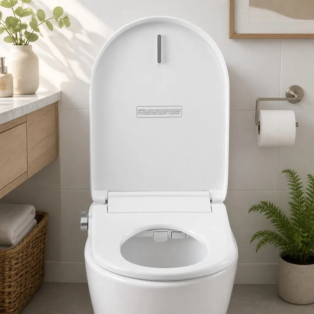 Electric Bidet Toilet Seat D-Shape Bathroom White Warm Water Air Dryer Heated Seat
