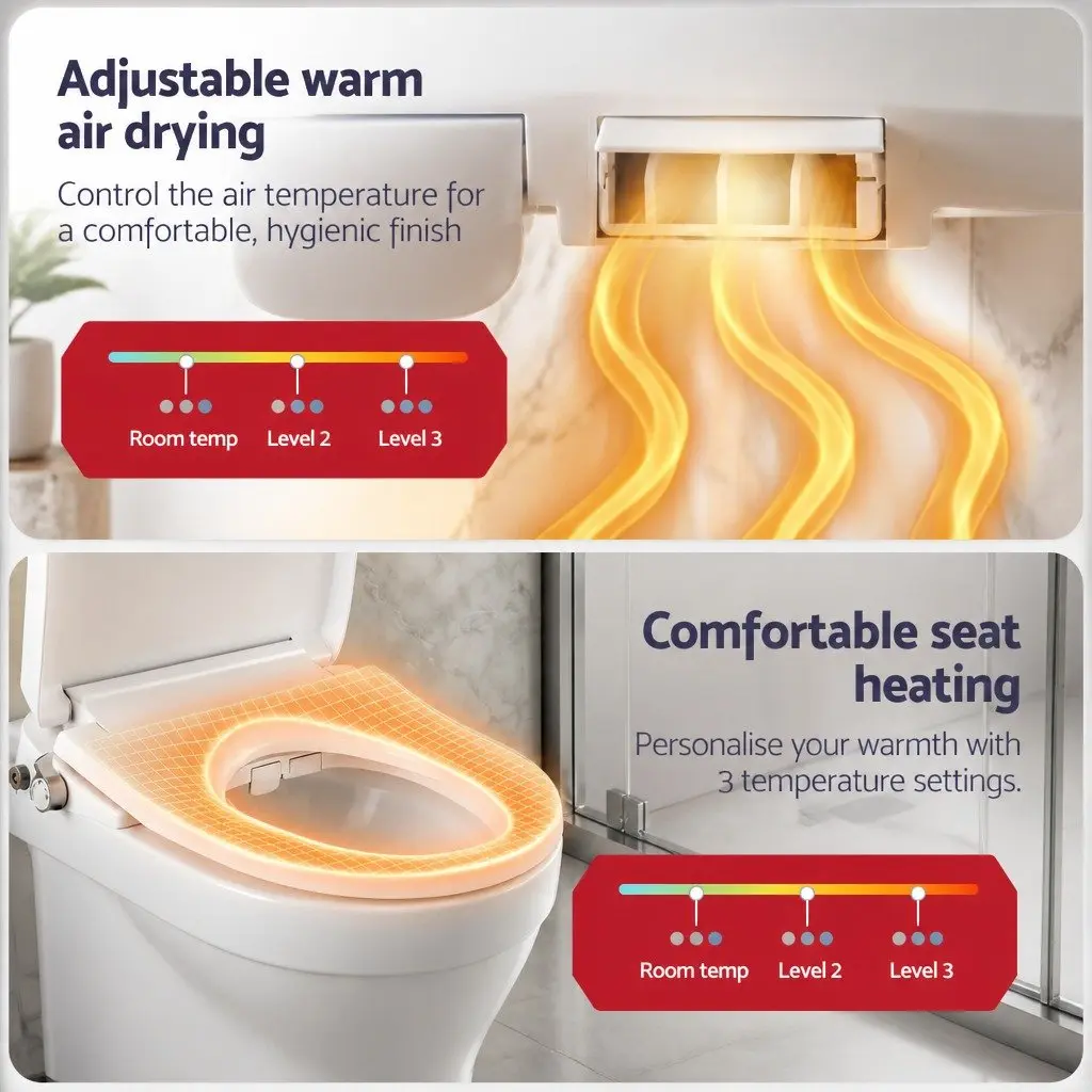 Electric Bidet Toilet Seat D-Shape Bathroom White Warm Water Air Dryer Heated Seat