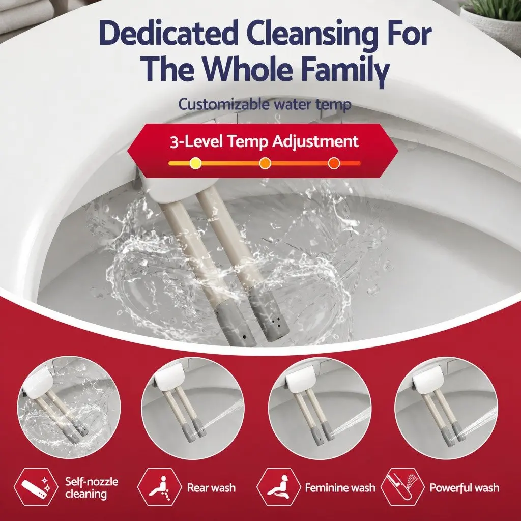 Electric Bidet Toilet Seat D-Shape Bathroom White Warm Water Air Dryer Heated Seat