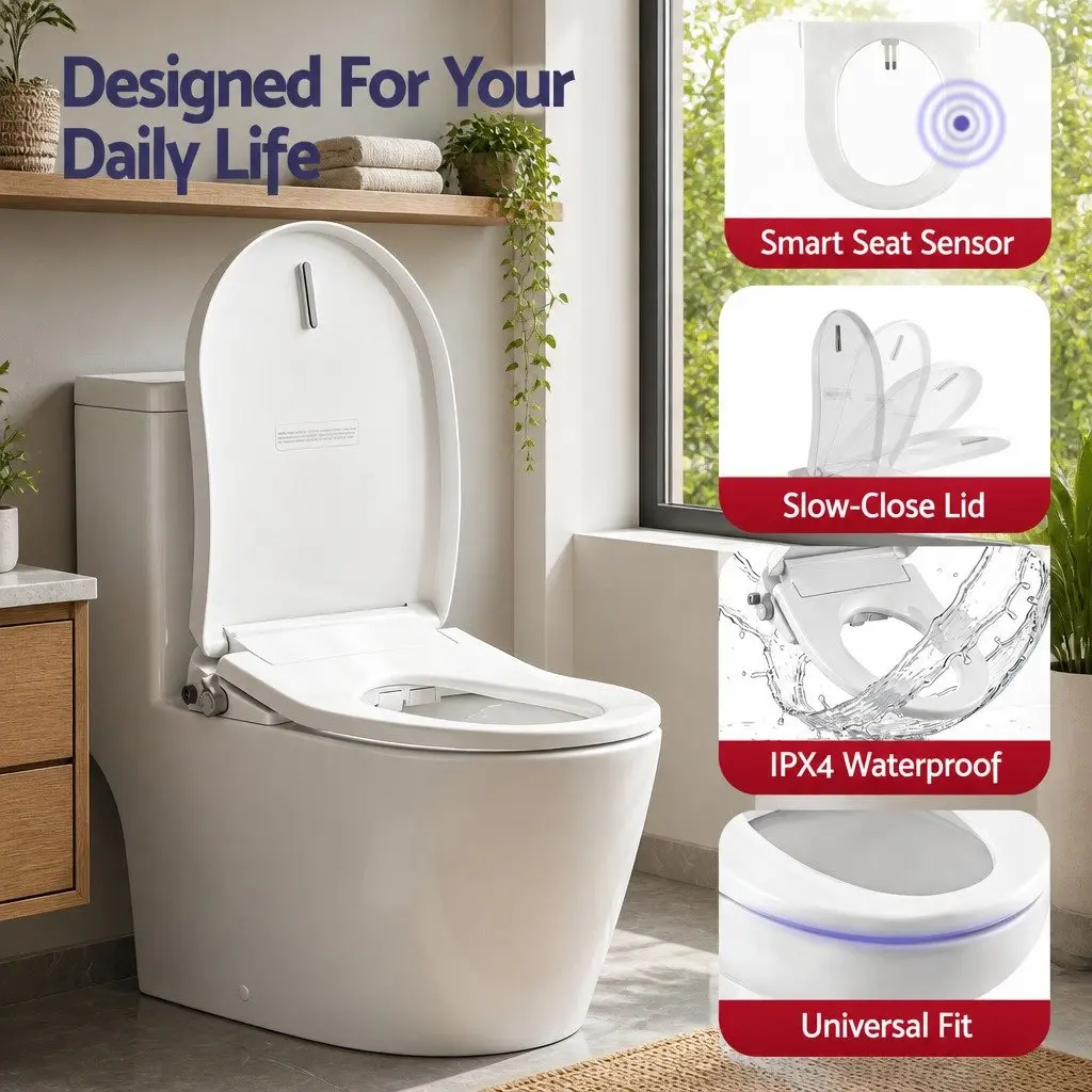 Electric Bidet Toilet Seat D-Shape Bathroom White Warm Water Air Dryer Heated Seat