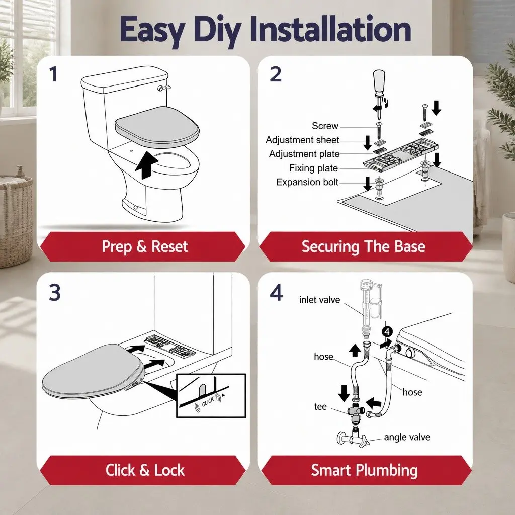 Electric Bidet Toilet Seat D-Shape Bathroom White Warm Water Air Dryer Heated Seat