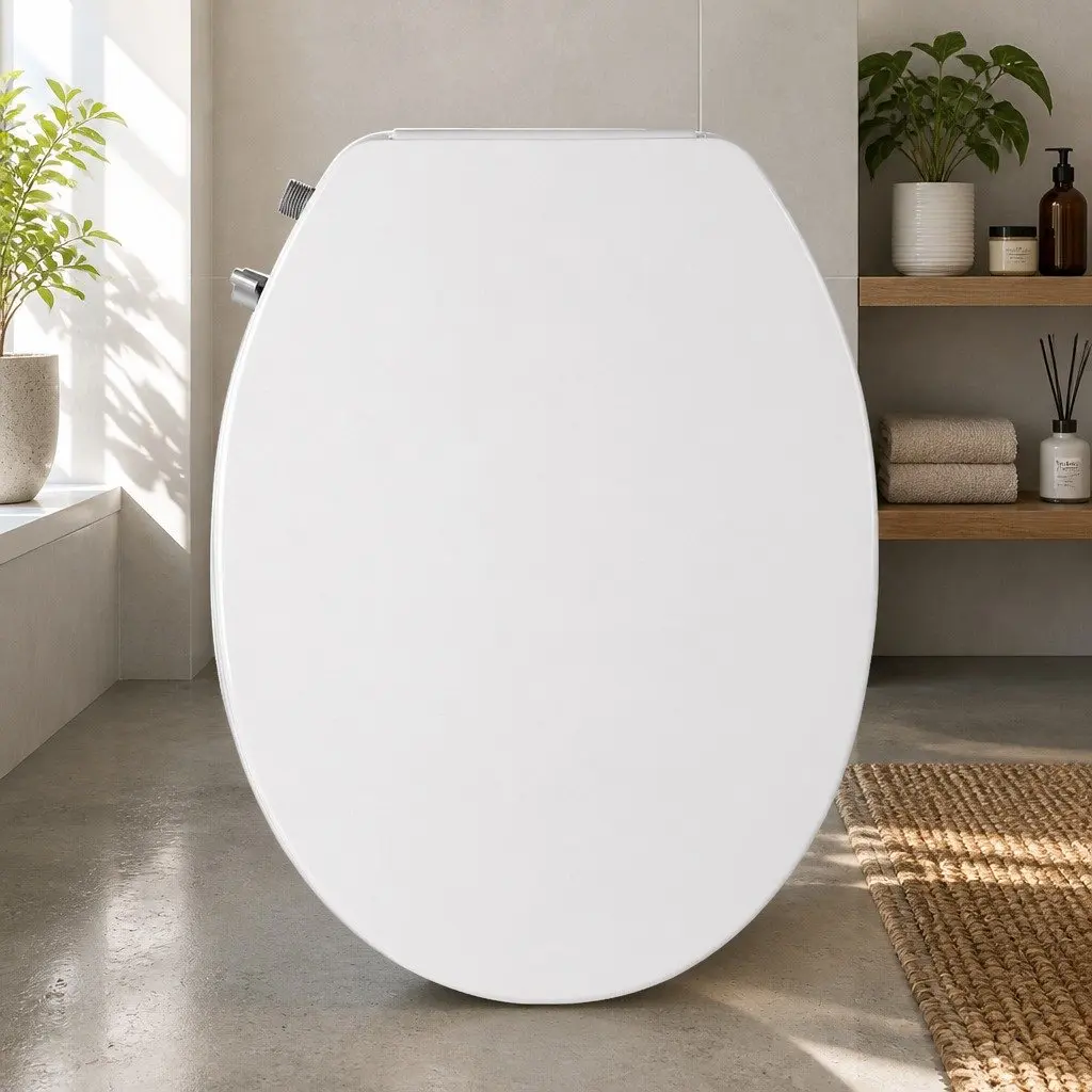 Non-Electric Bidet Toilet Seat Cover for Bathroom O-Shape 48cm x 36cm White
