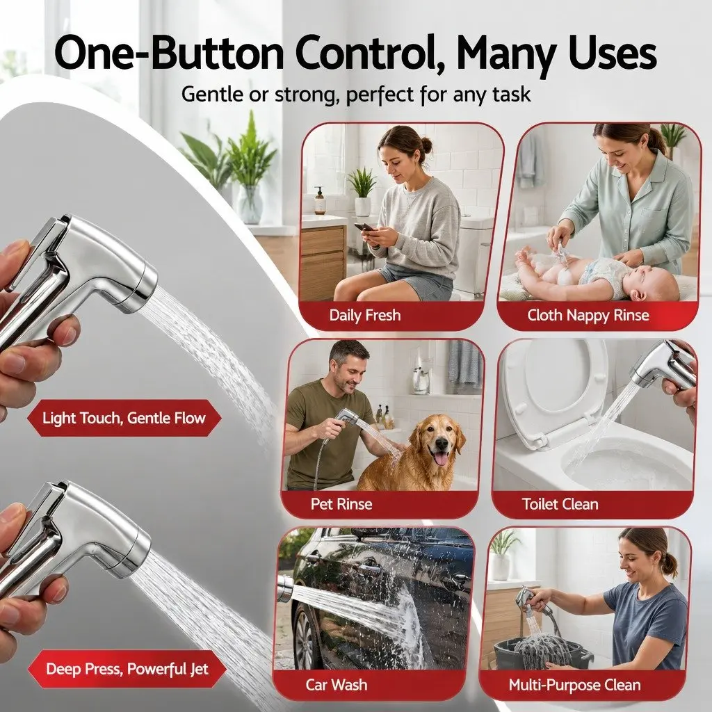 Handheld Bidet Sprayer Bathroom 1.5m Stainless Steel Hose Silver