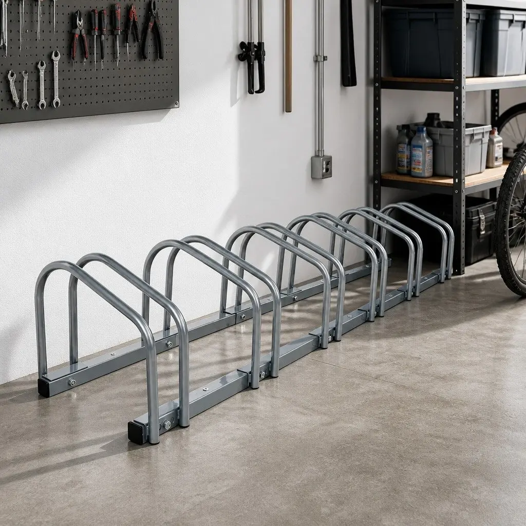 6 Bike Parking Stand Floor Rack Storage Holder Silver Steel Freestanding Bicycle