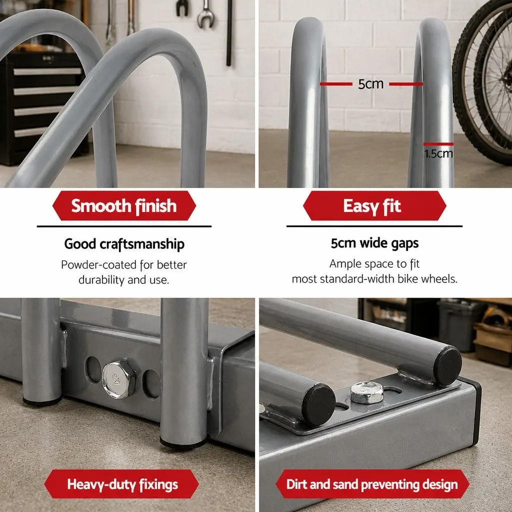 6 Bike Parking Stand Floor Rack Storage Holder Silver Steel Freestanding Bicycle