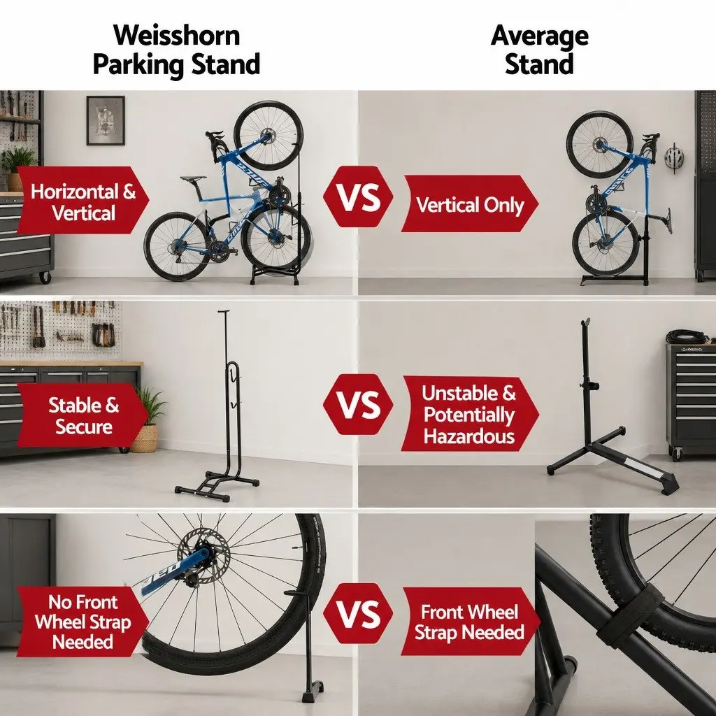 Bike Parking Stand 4-in-1 Vertical Floor Storage Rack for 24"-27.5" Bicycles