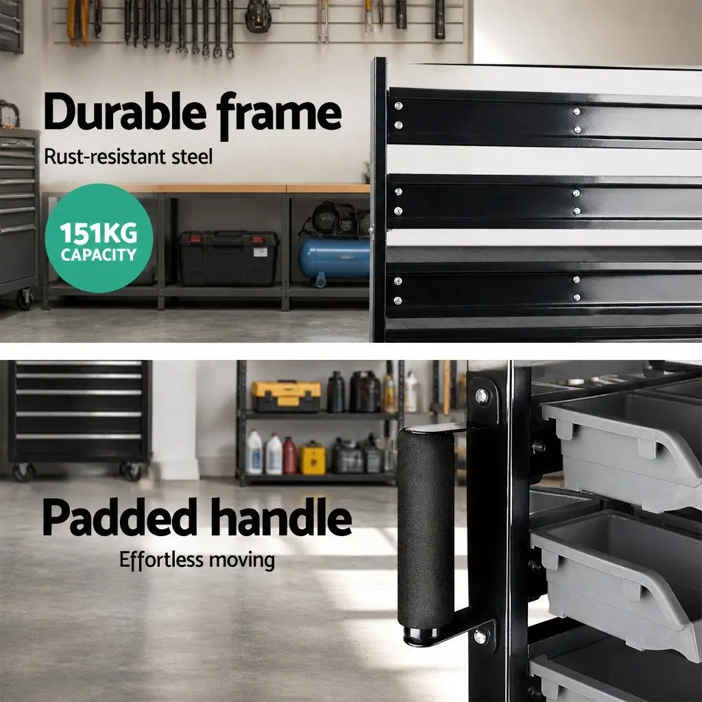 90 Bin Storage Rack Stand Double-Sided Parts Organiser Steel Frame Castor Wheels