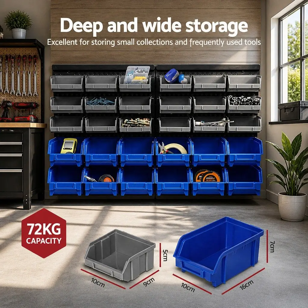 60 Bin Wall Storage Rack Organiser Garage Tool Holder 60 Detachable Bins