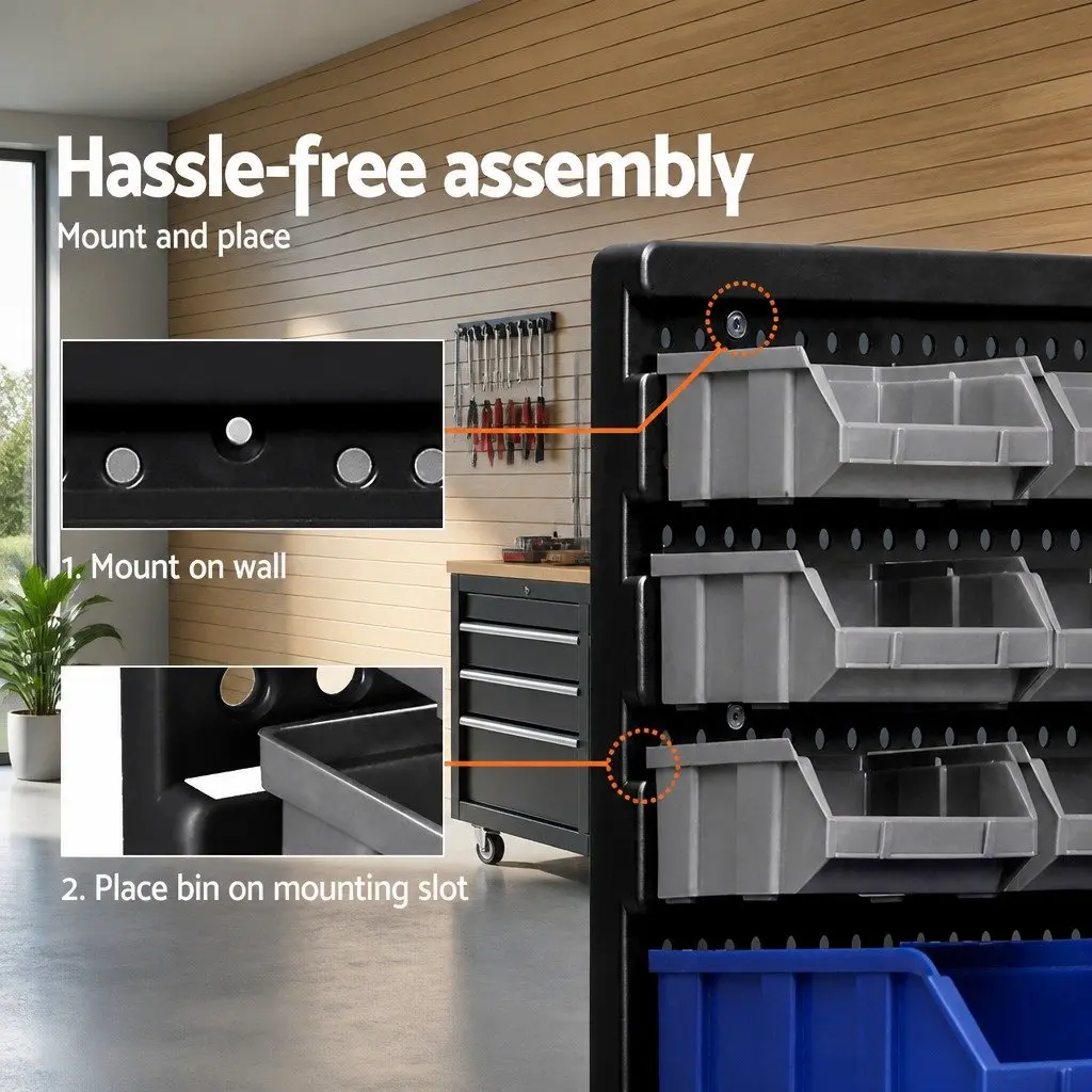 60 Bin Wall Storage Rack Organiser Garage Tool Holder 60 Detachable Bins