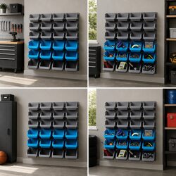 96 Storage Bin Rack Wall Mounted Pegboard Tool Organiser Garage Workshop
