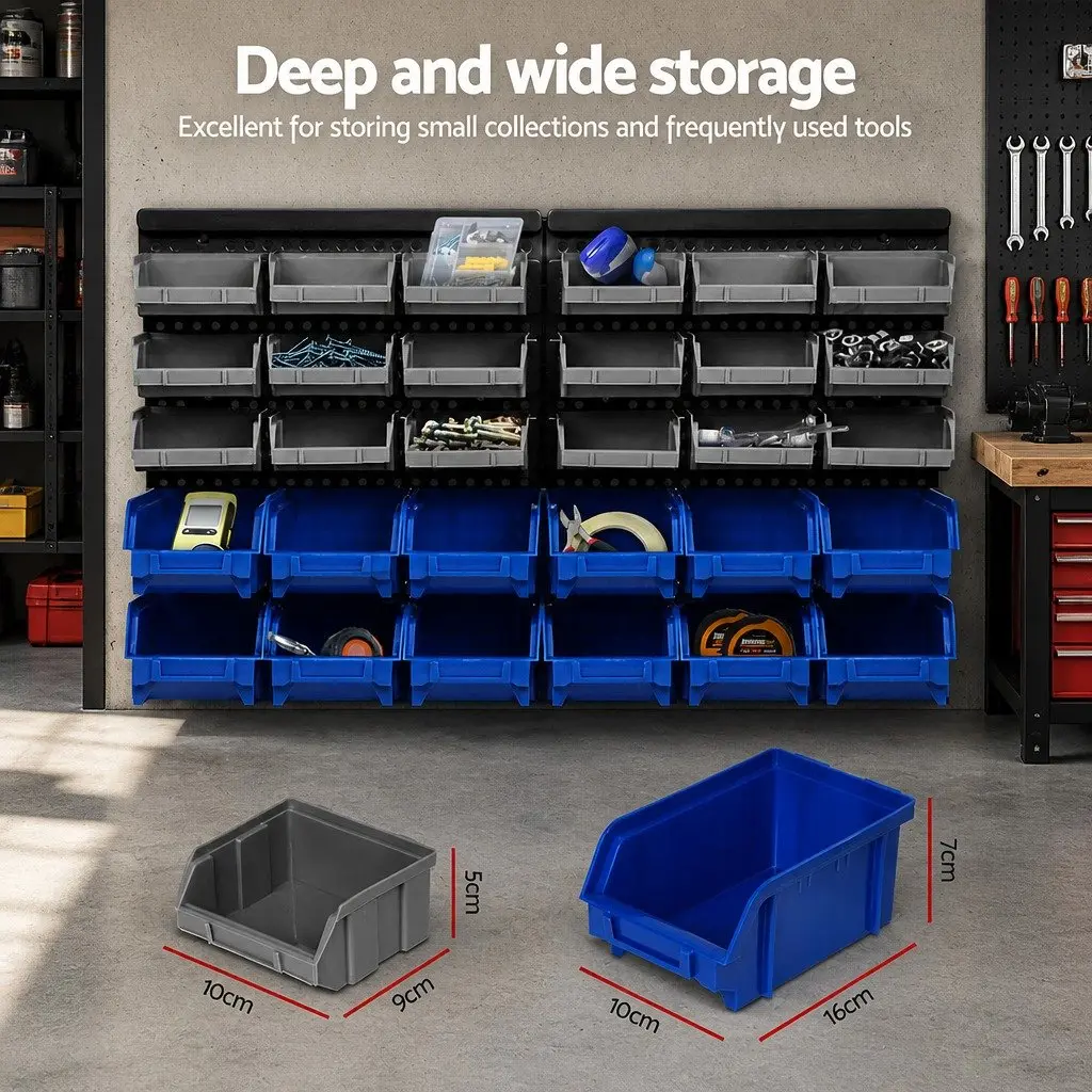 30 Bin Wall Mounted Storage Rack Organiser Tool Holder Detachable Pegboard