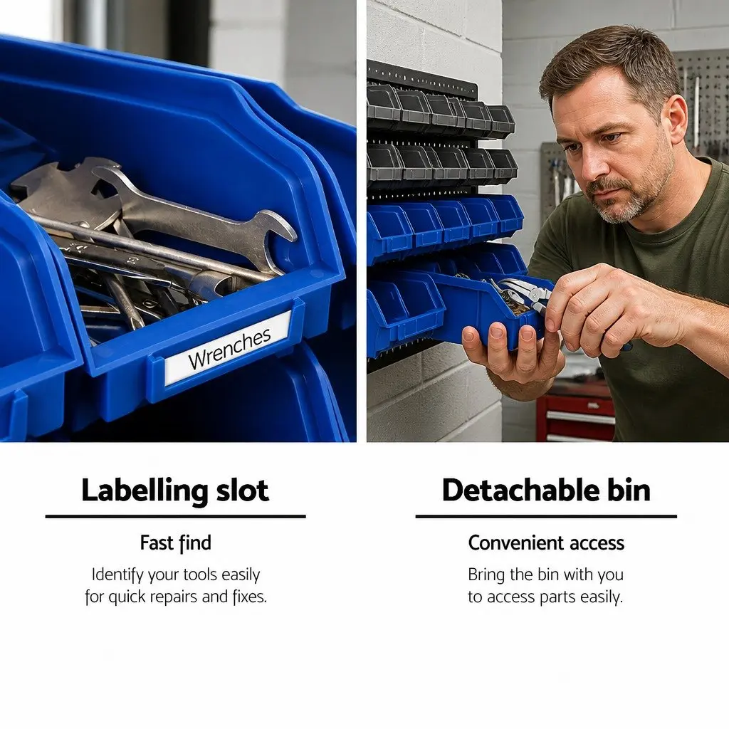 30 Bin Wall Mounted Storage Rack Organiser Tool Holder Detachable Pegboard