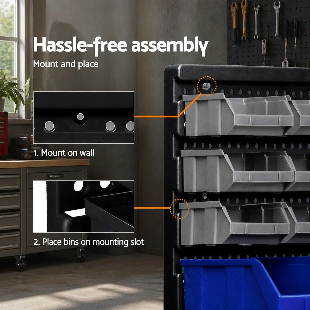 30 Bin Wall Mounted Storage Rack Organiser Tool Holder Detachable Pegboard