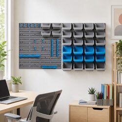 44 Piece Wall Mounted Storage Bin Rack Peg Board Tool Organizer Detachable Bins