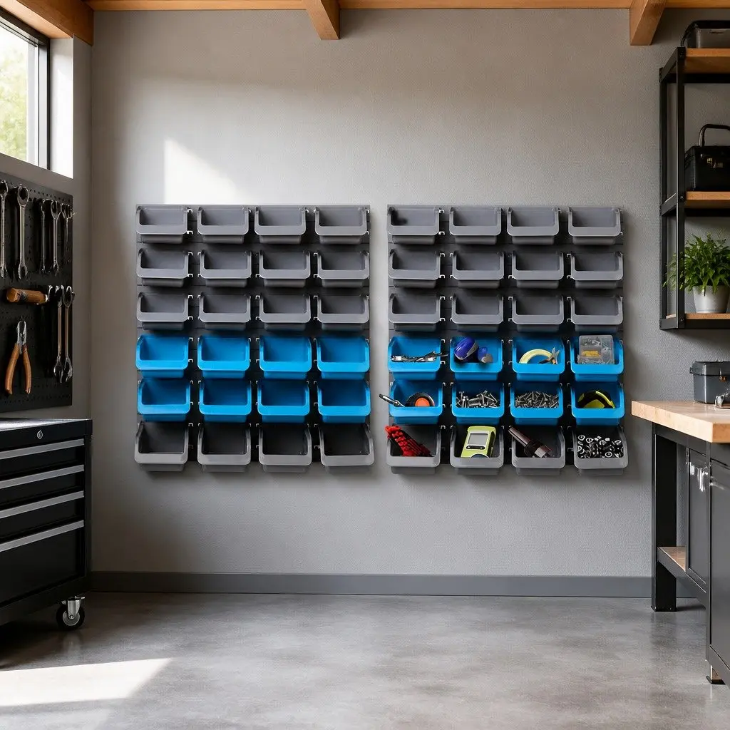 48 Bin Storage Rack Wall Mounted Steel Pegboard Organizer Tool Holder Garage