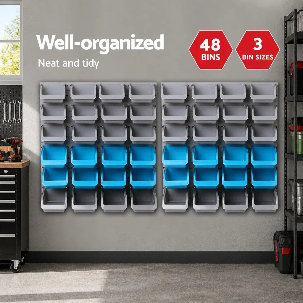 48 Bin Storage Rack Wall Mounted Organizer for Garage or Storage Room