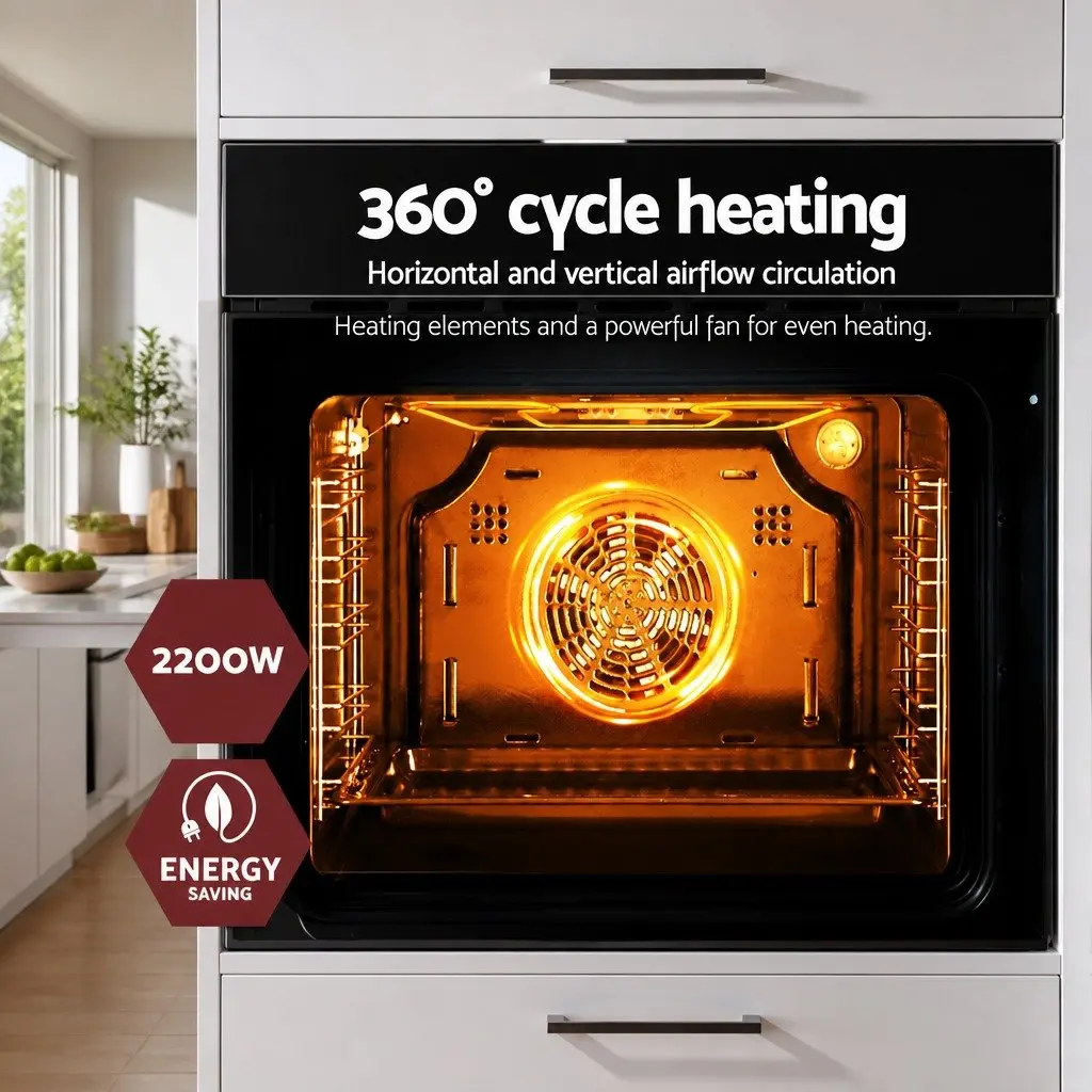 Electric Built-In Wall Oven 60cm Black Kitchen Cooking Appliance 70L Capacity