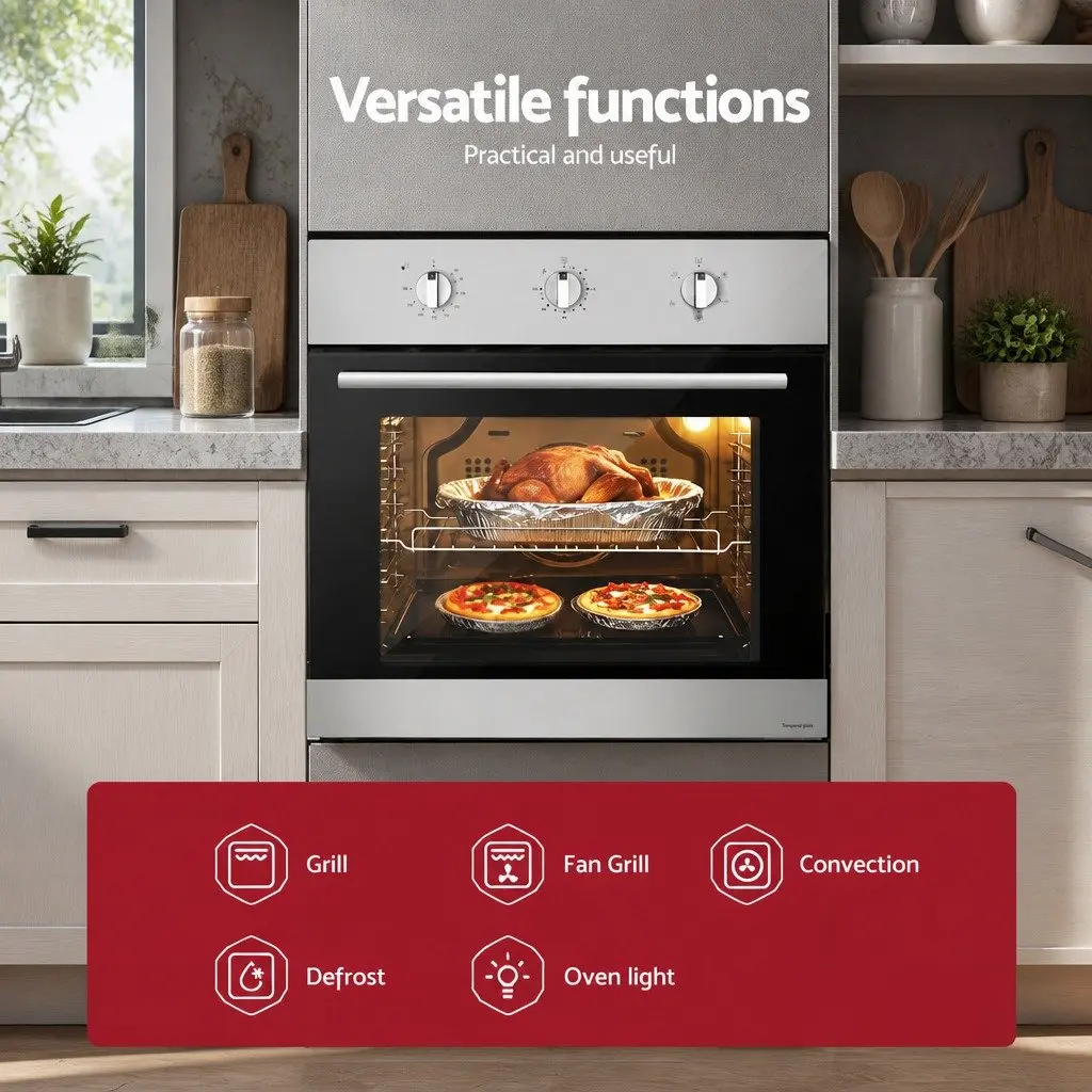 60cm Electric Built-in Wall Oven 70L Silver Stainless Steel Kitchen Appliance