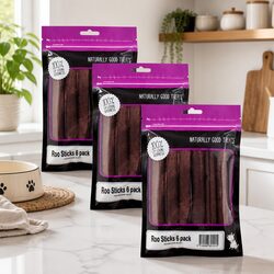 Roo Sticks Dog Treats: 6 Pack x 3 Natural Chewy Snacks
