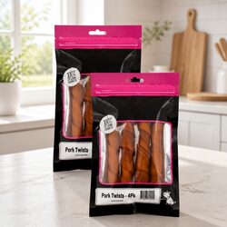 Pork Twists Dog Treats 4 Pack x 2 - Air Dried High Protein