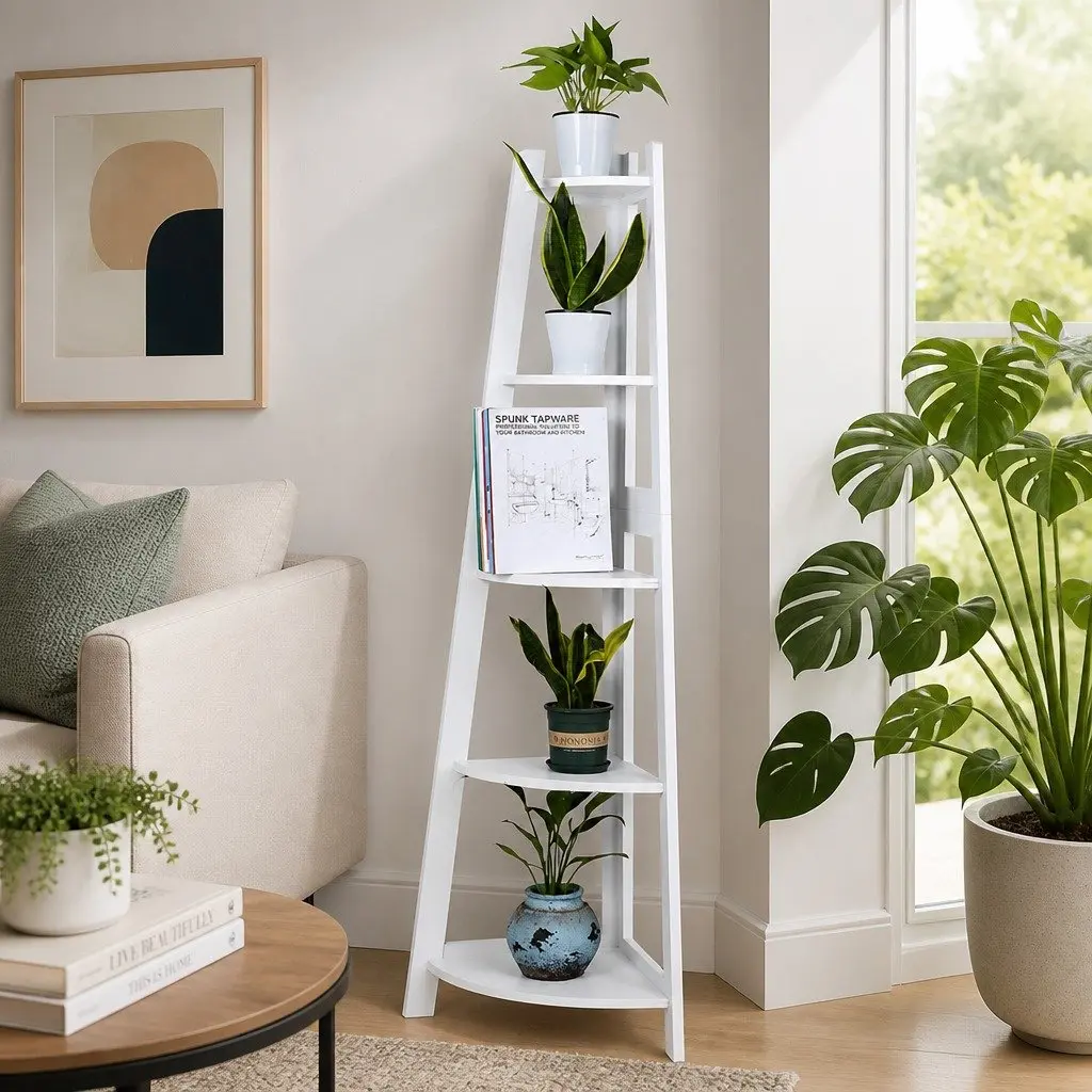 5-Tier Corner Shelf Unit in White